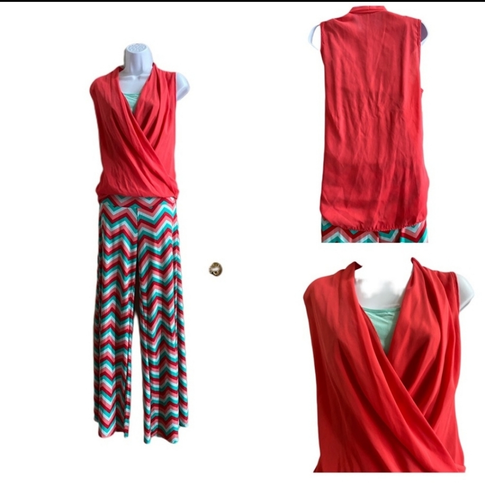 Coral semi-sheer surplice hi lo tank M